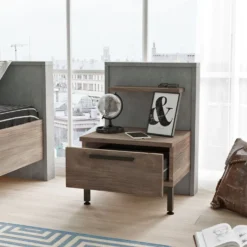 Table de chevet 1 tiroir Ralta style moderne bois foncé et gris