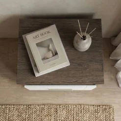 Table de chevet 1 tiroir Tenessil Chêne foncé et Blanc