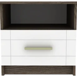Table de chevet 1 tiroir Tenessil Chêne foncé et Blanc