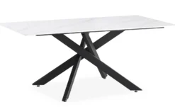 Table de salle à manger rectangulaire Axelia Métal Noir et Céramique effet marbre Blanc