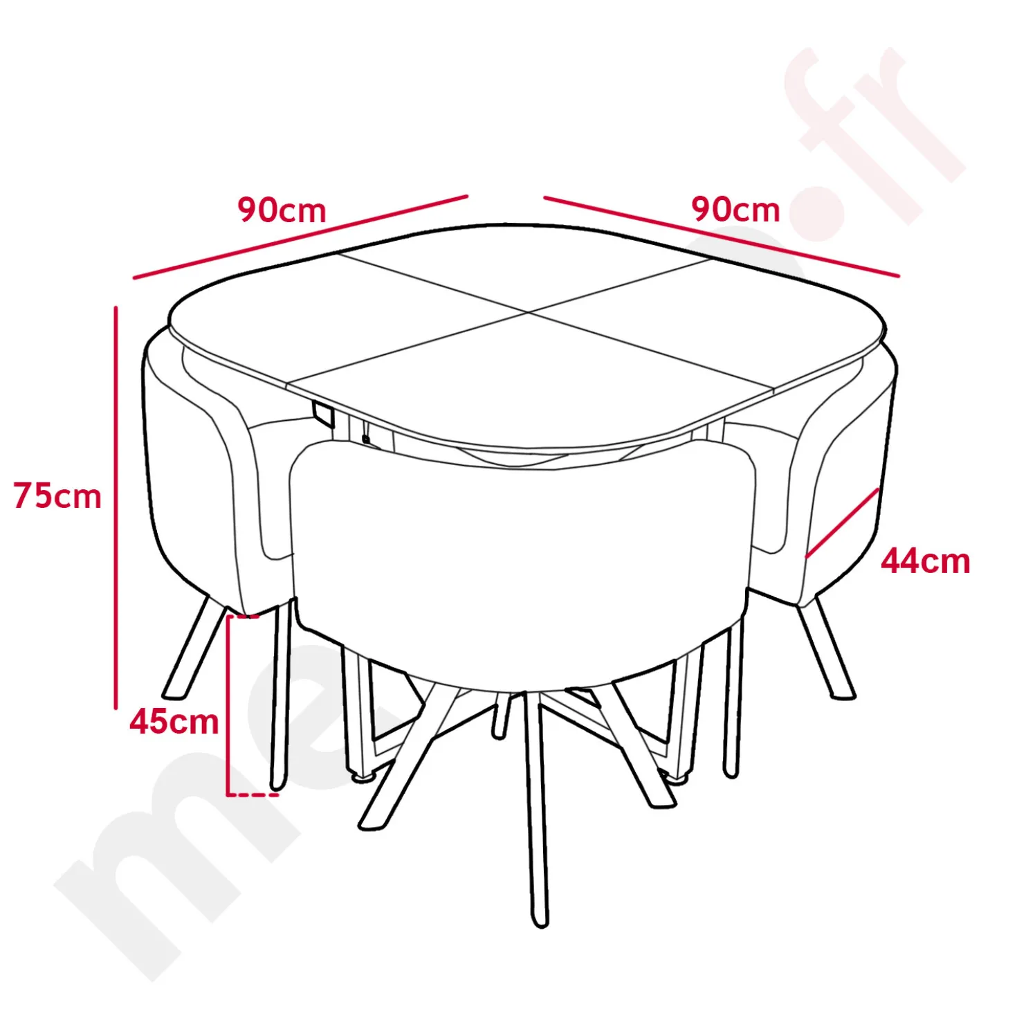 Table et chaises Mosaic 90 Gris