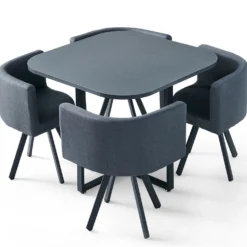 Table et chaises Oslo Gris et Tissu Gris