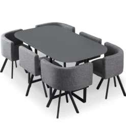 Table et chaises Oslo XL Gris et Tissu Gris