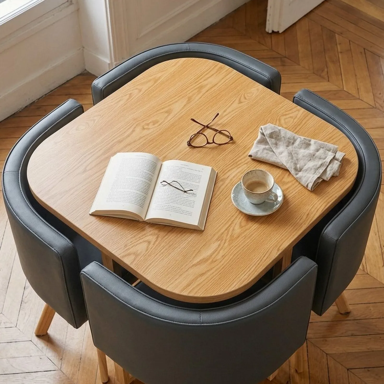 Table et chaises scandinaves Oslo Gris et Chêne