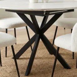 Table extensible Tyrese 160cm pieds en étoile et plateau effet marbre Blanc