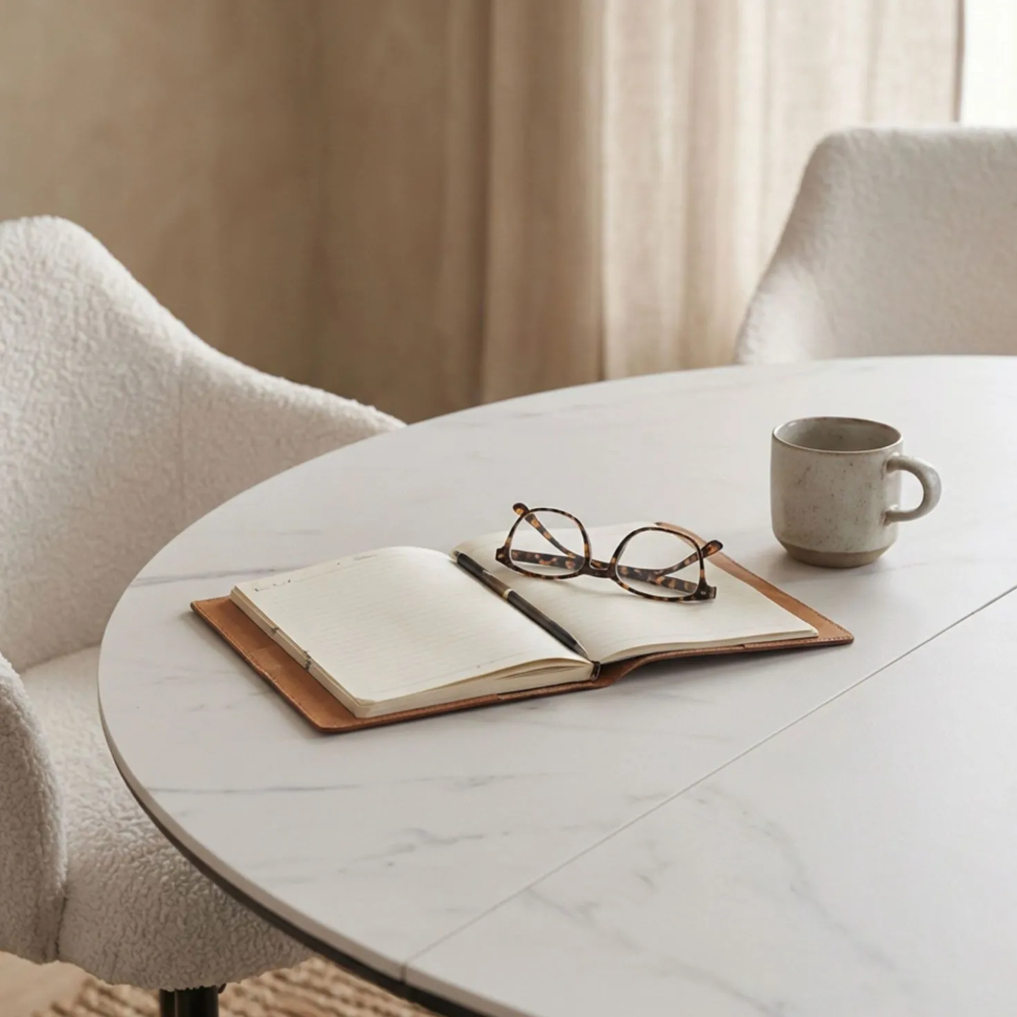 Table extensible Tyrese 160cm pieds en étoile et plateau effet marbre Blanc