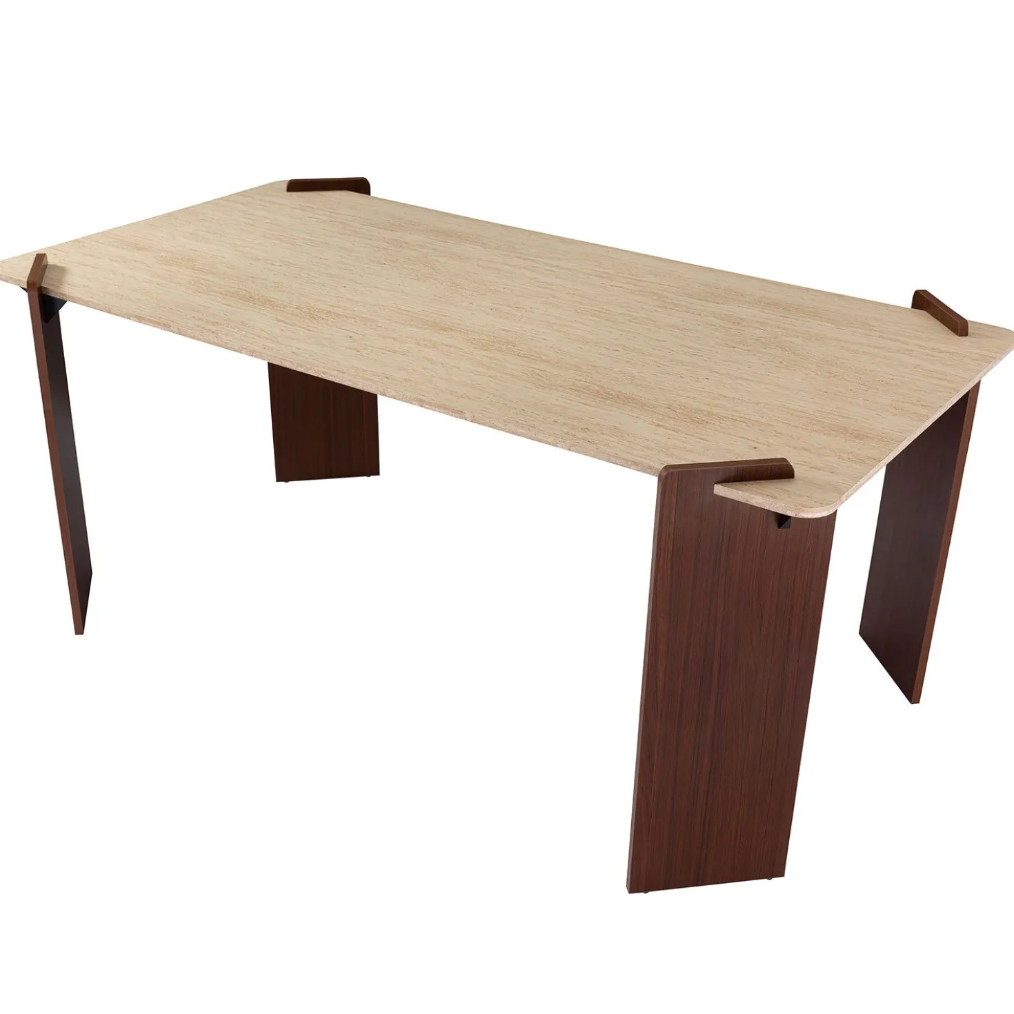 Table à manger au design Art Déco Cezanne 80x190cm Effet travertin Beige et Bois foncé