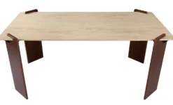 Table à manger au design Art Déco Cezanne 80x190cm Effet travertin Beige et Bois foncé