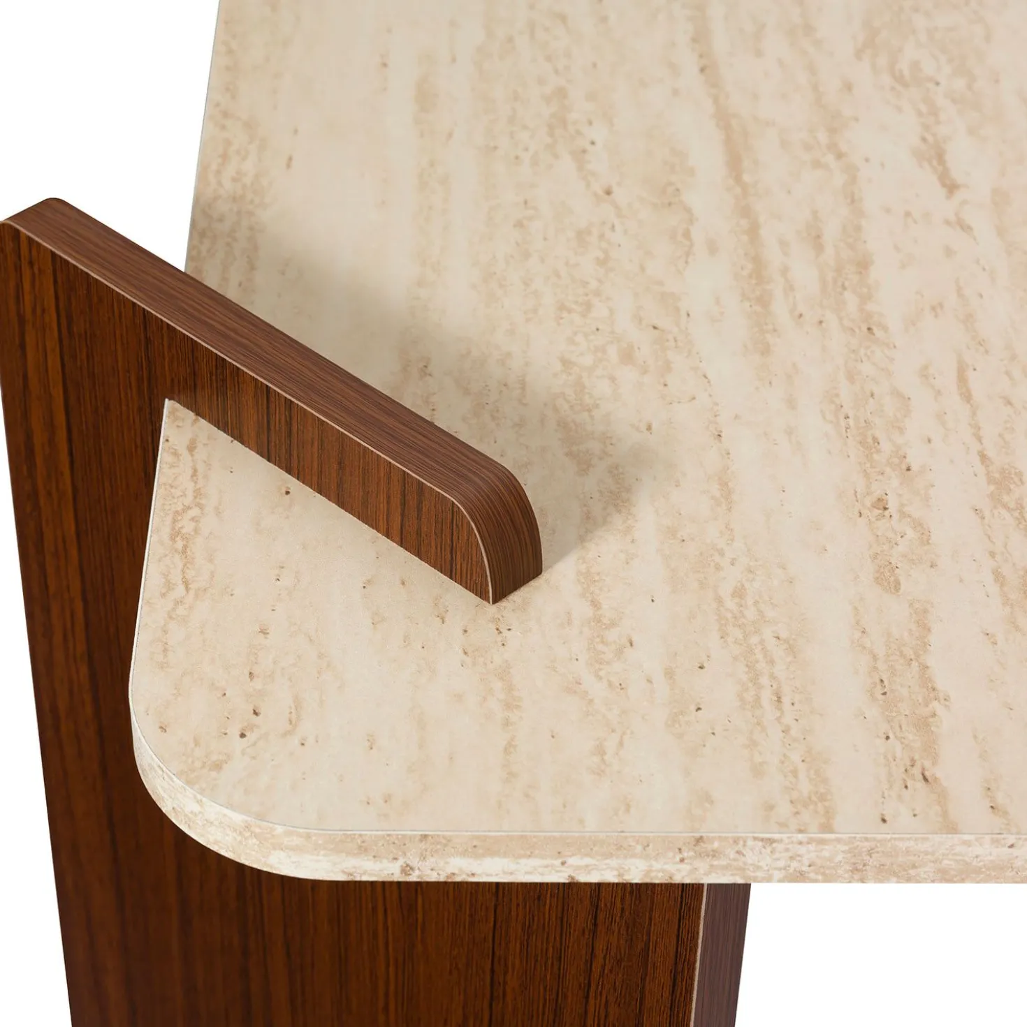 Table à manger au design Art Déco Cezanne 80x190cm Effet travertin Beige et Bois foncé