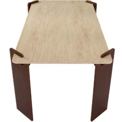Table à manger au design Art Déco Cezanne 80x190cm Effet travertin Beige et Bois foncé