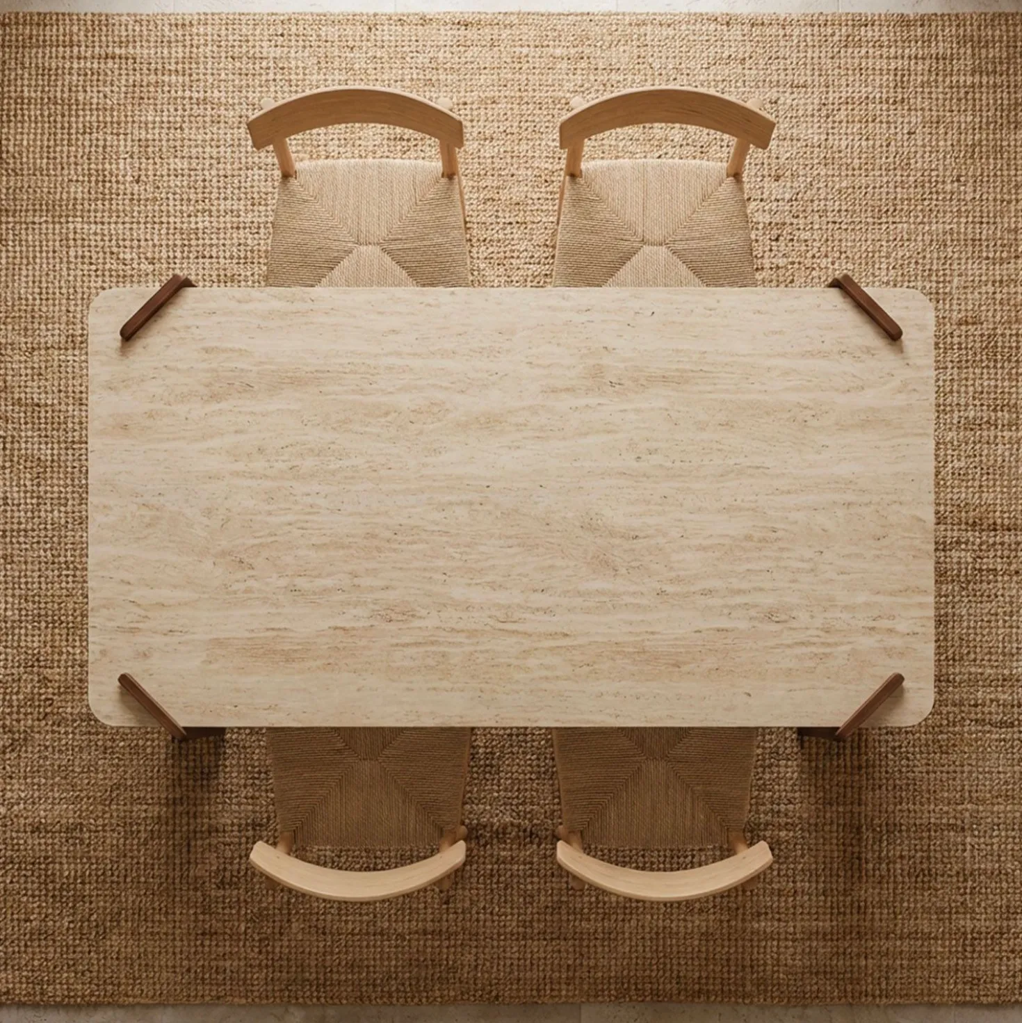 Table à manger au design Art Déco Cezanne 80x190cm Effet travertin Beige et Bois foncé