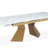 Table à manger extensible Icaria en Verre effet Marbre Blanc et pieds Or