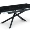 Table à manger extensible Ismael en Verre effet marbre noir et pieds Métal Noir