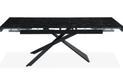 Table à manger extensible Ismael en Verre effet marbre noir et pieds Métal Noir