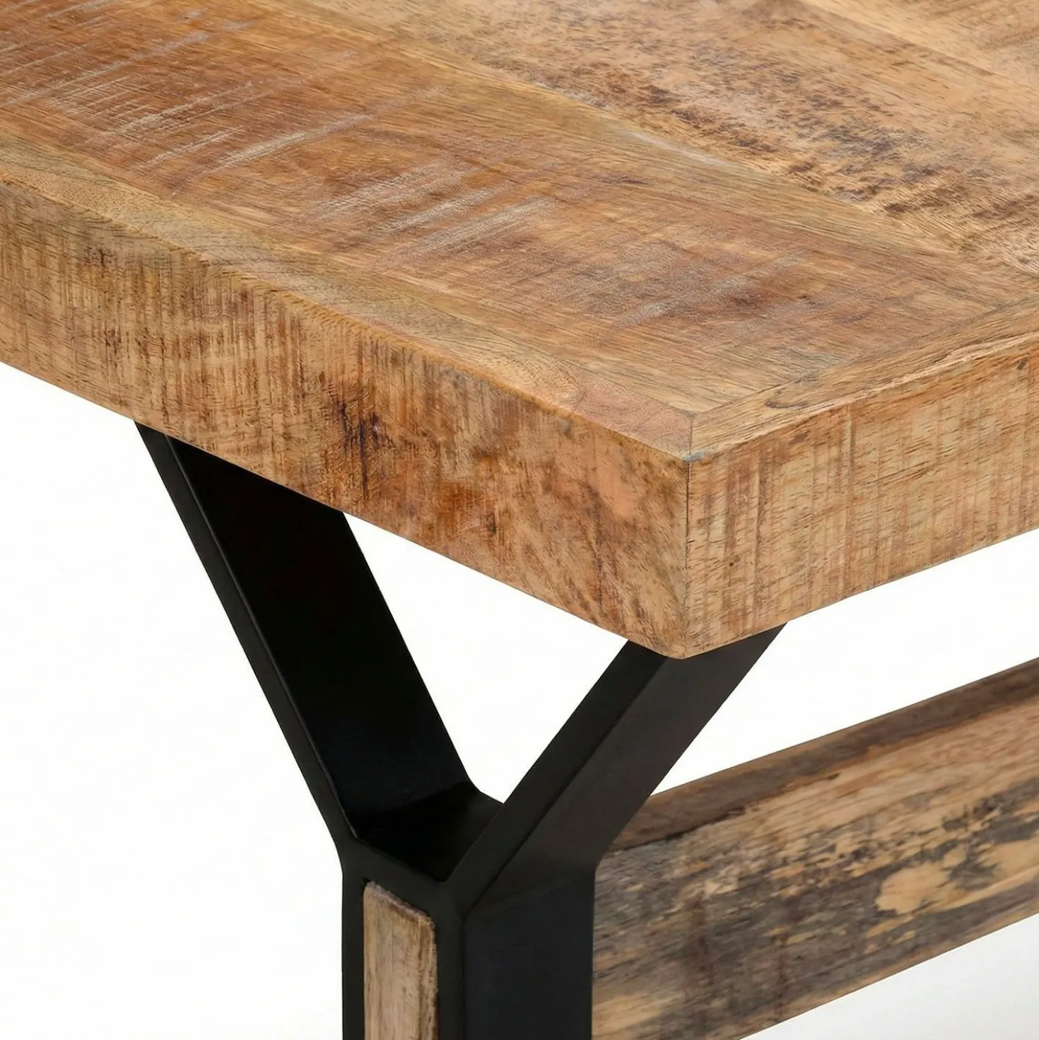 Table à manger rectangulaire style industriel 150cm Rustica Bois de manguier et Métal Noir