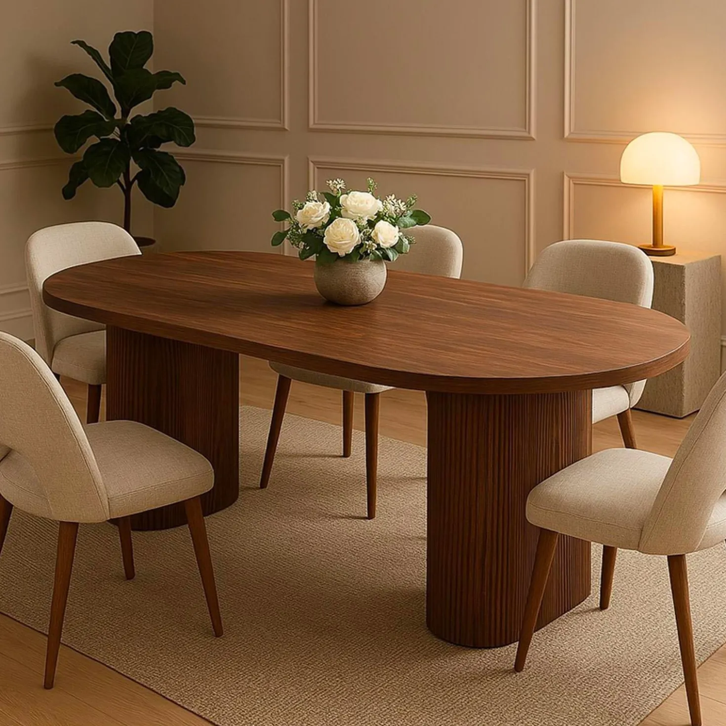 Table ovale Burundi avec pieds design style colonnes Bois Noyer