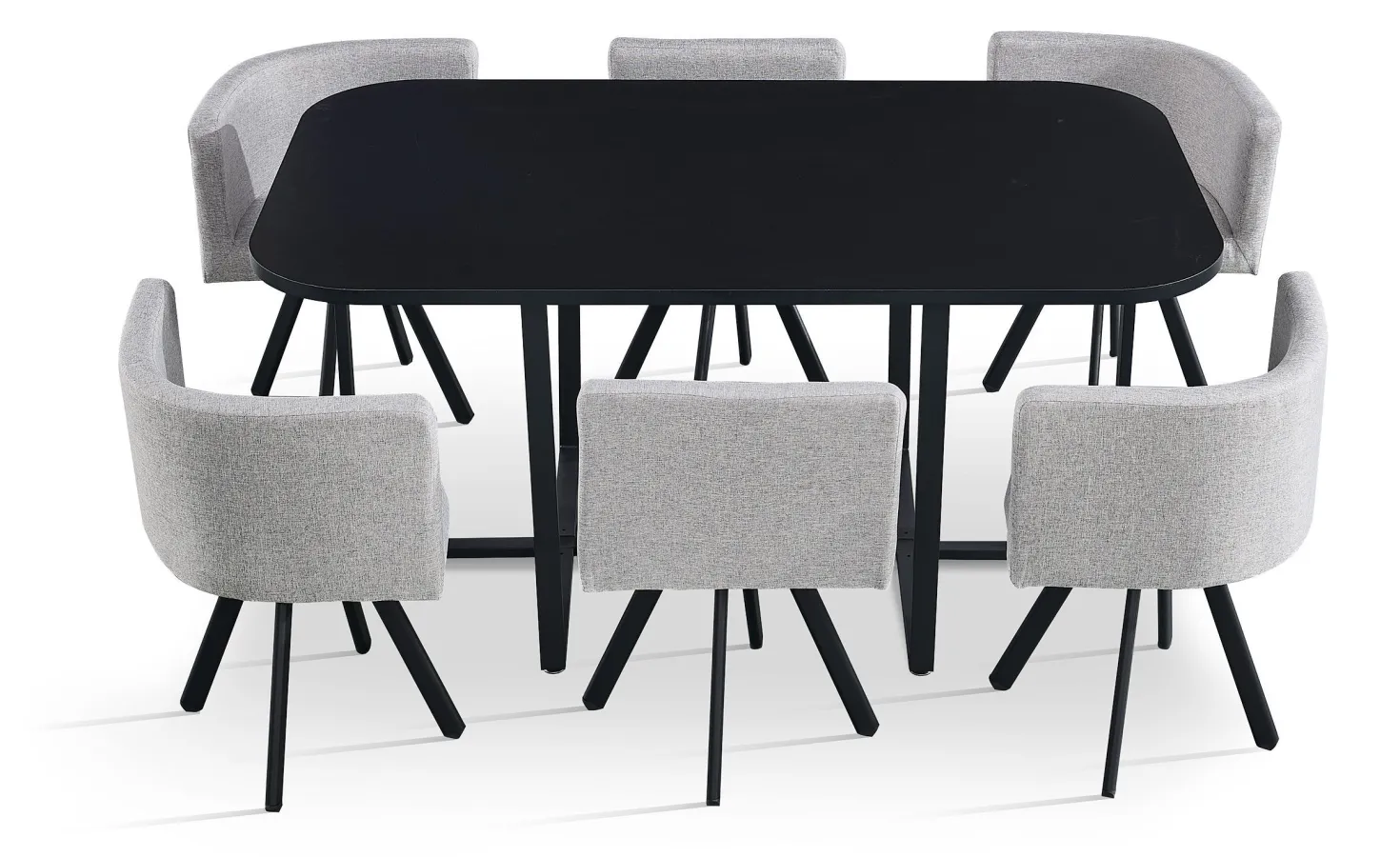 Table rectangulaire 150cm avec 6 chaises gain de place Oslo Noir et Tissu Gris