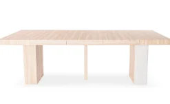 Table rectangulaire extensible Virzon 100-240cm Effet Travertin Beige et rainurage Blanc