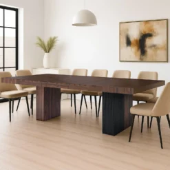 Table rectangulaire extensible Virzon 100-240cm Bois noisette et rainurage Noir