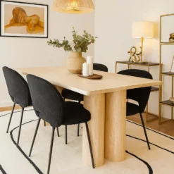 Table rectangulaire pieds colonnes design Historic 90x180cm Effet Travertin Beige