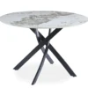 Table ronde Bangui 120cm Céramique effet marbre Blanc et pieds croisés Métal Noir