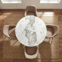 Table ronde Bangui 120cm Céramique effet marbre Blanc et pieds croisés Métal Noir