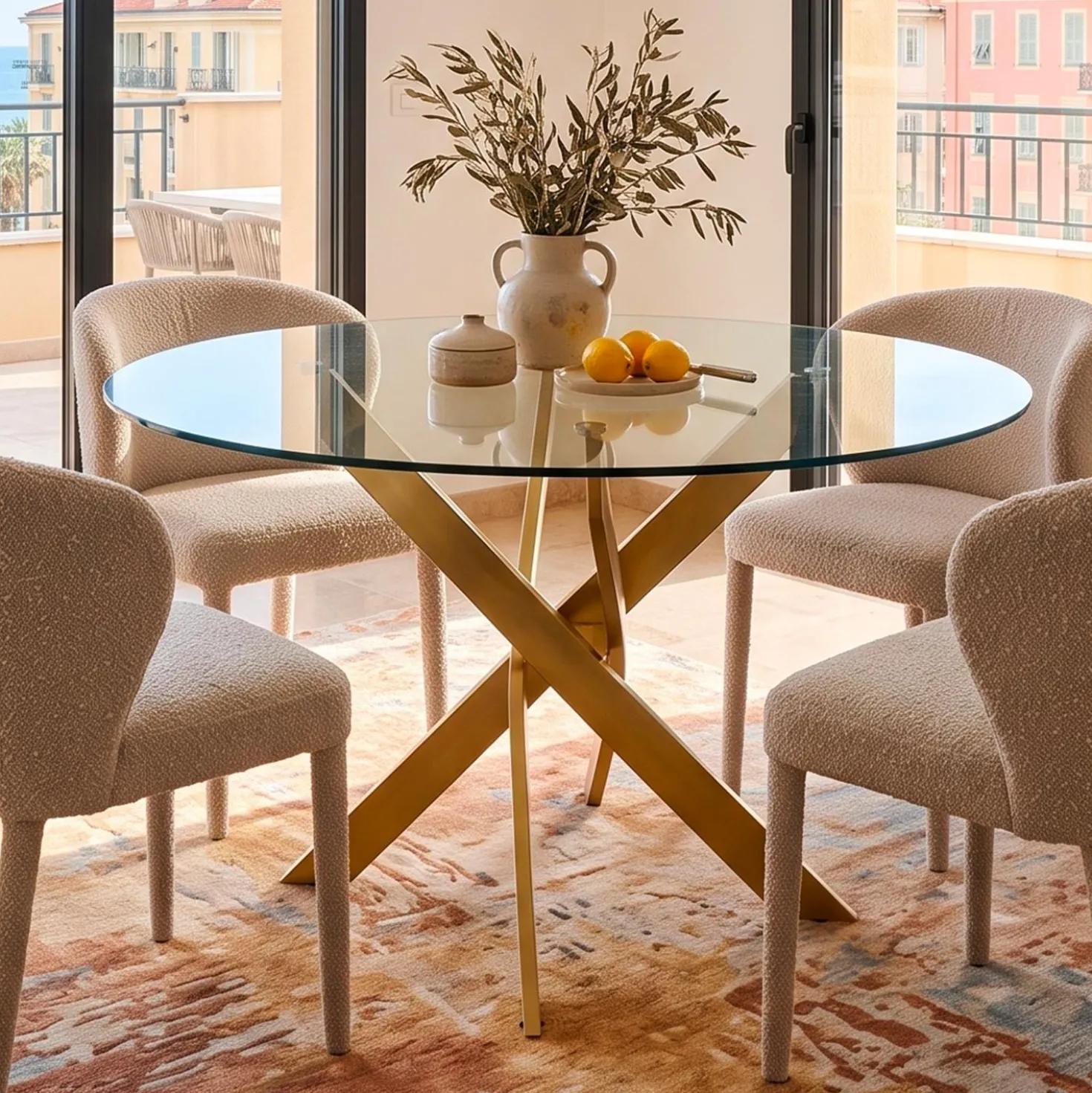 Table ronde en verre Corix pieds Or