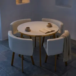 Table ronde et chaises Riga Blanc et Simili Blanc