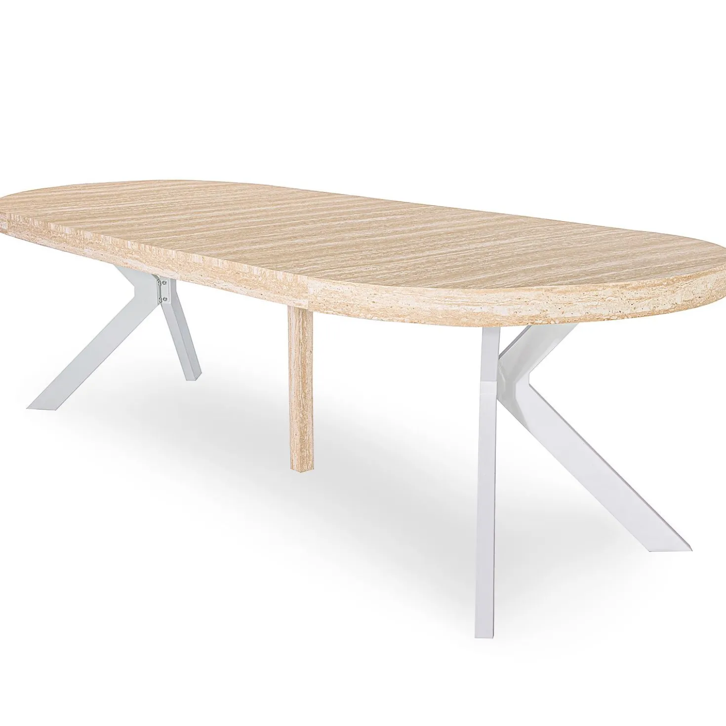 Table ronde extensible 110-260cm Myriade Effet travertin Beige et Blanc