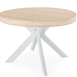 Table ronde extensible 110-260cm Myriade Effet travertin Beige et Blanc