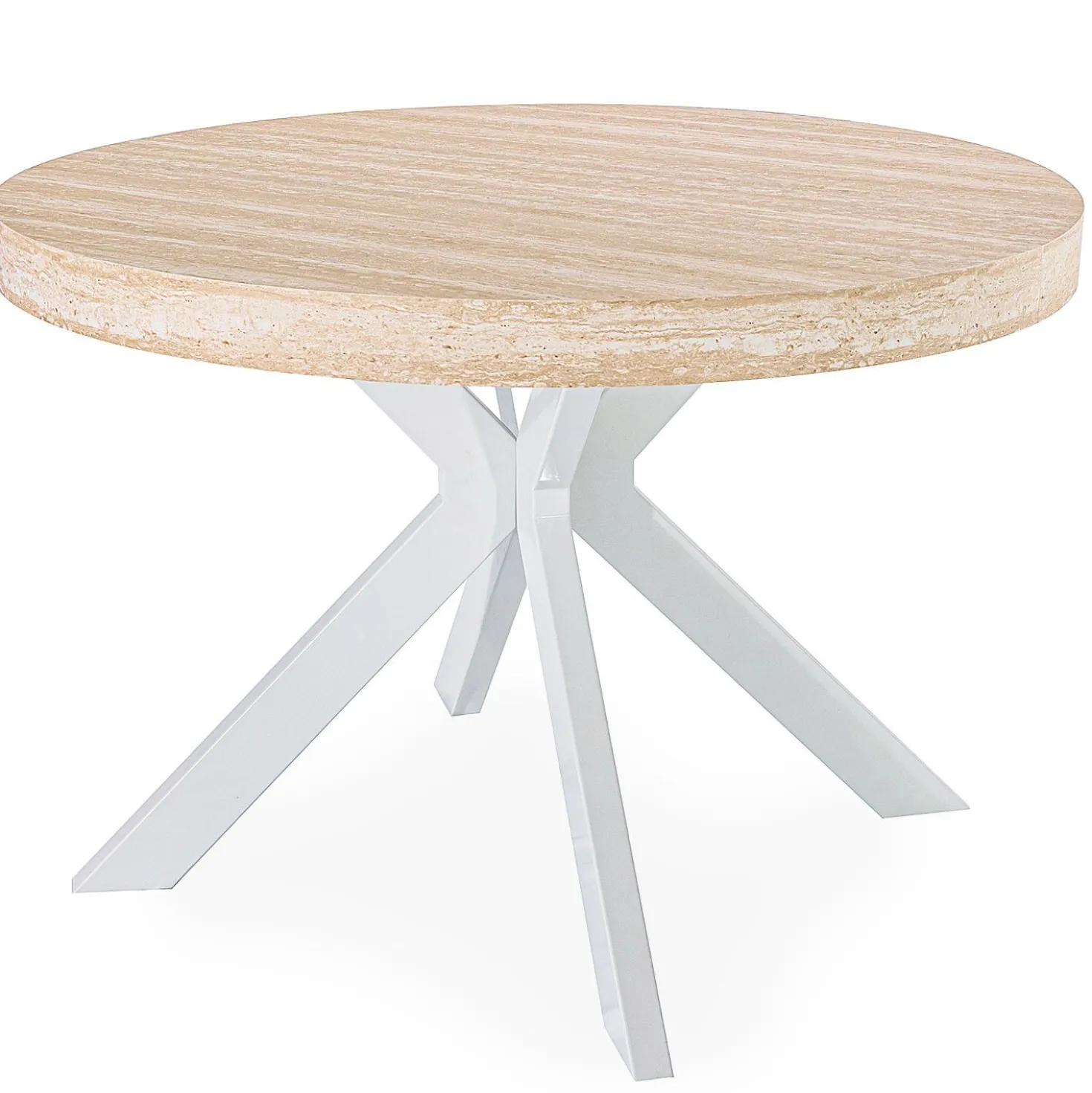 Table ronde extensible 110-260cm Myriade Effet travertin Beige et Blanc