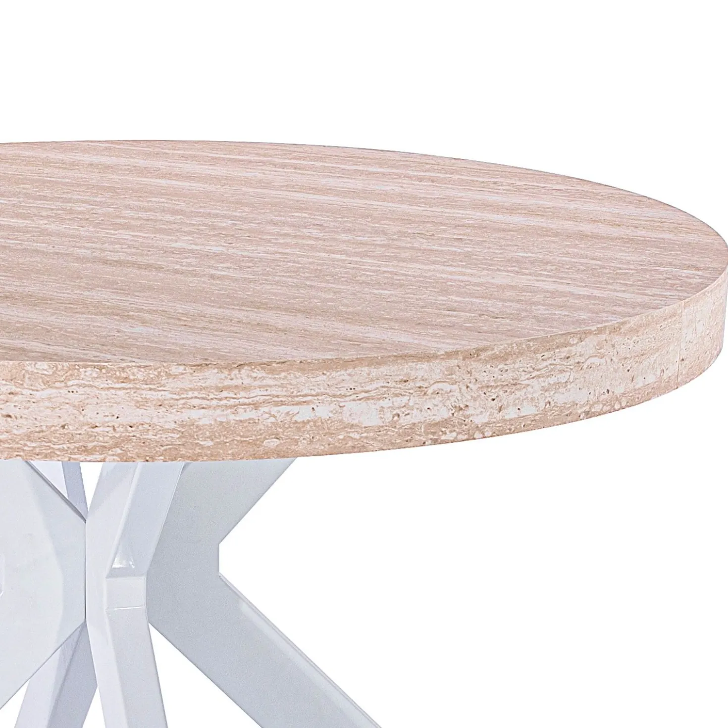 Table ronde extensible 110-260cm Myriade Effet travertin Beige et Blanc