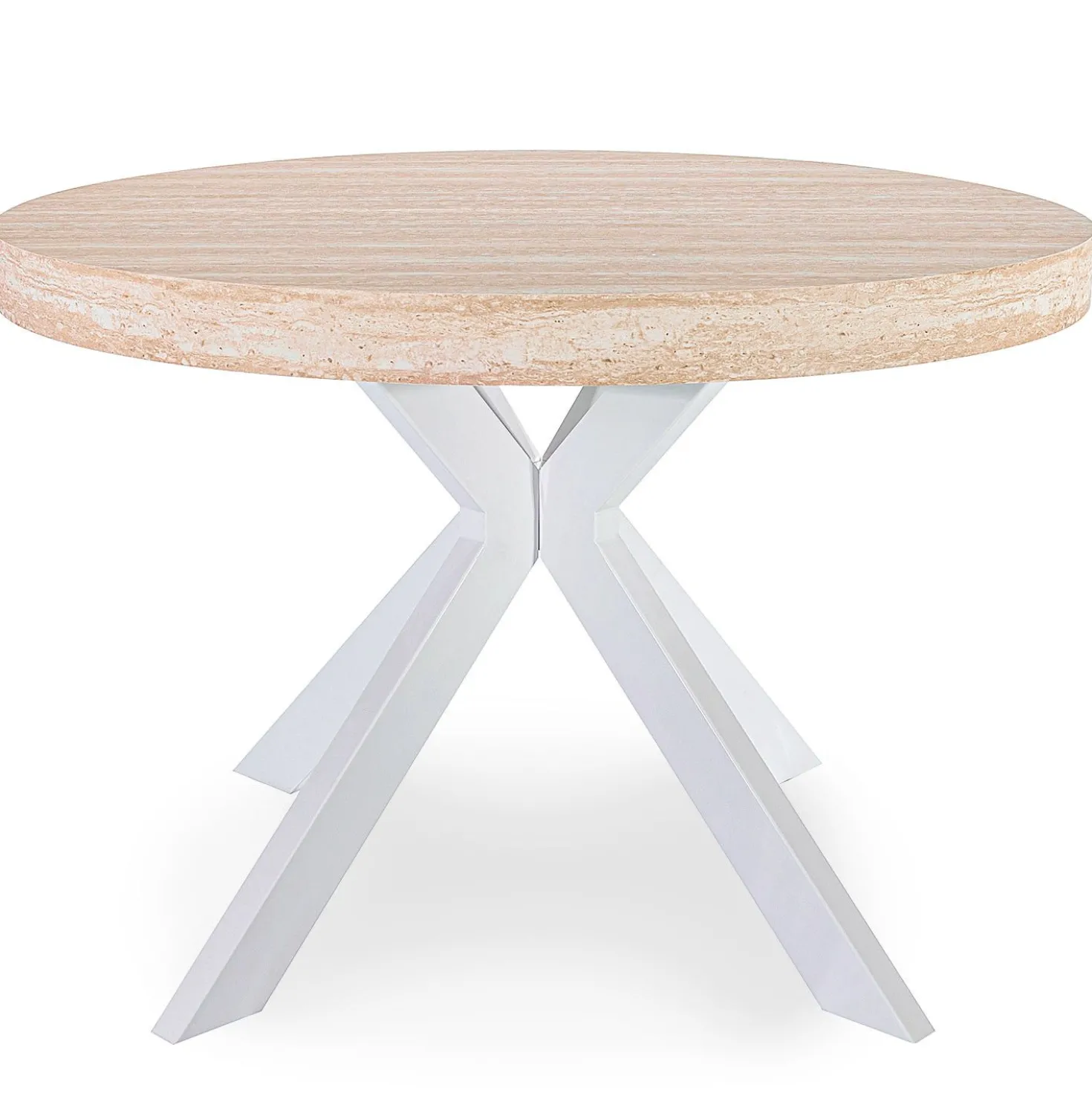 Table ronde extensible 110-260cm Myriade Effet travertin Beige et Blanc