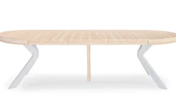 Table ronde extensible 110-260cm Myriade Effet travertin Beige et Blanc
