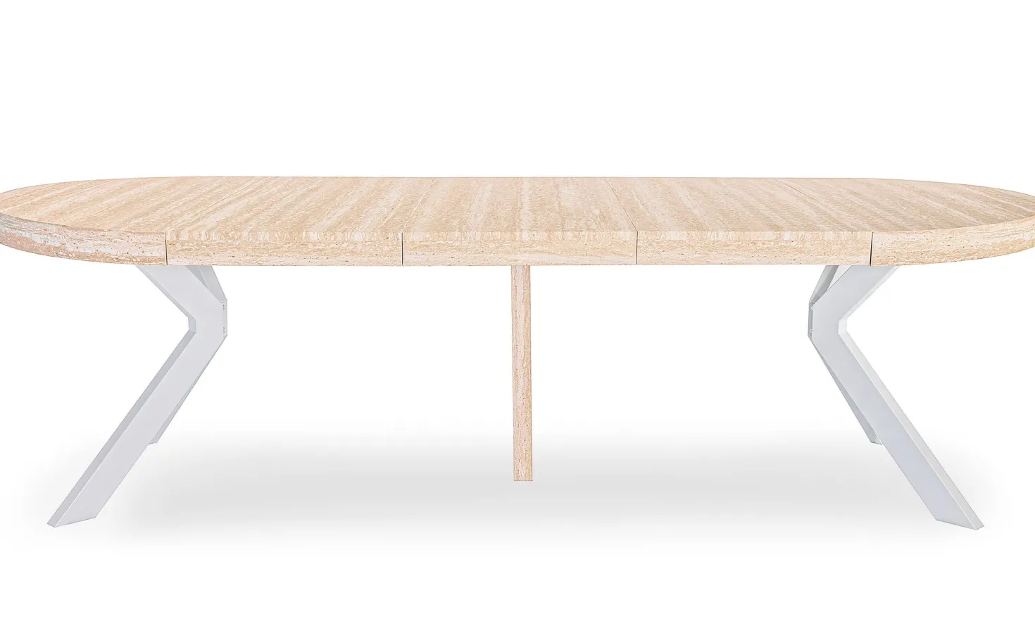 Table ronde extensible 110-260cm Myriade Effet travertin Beige et Blanc