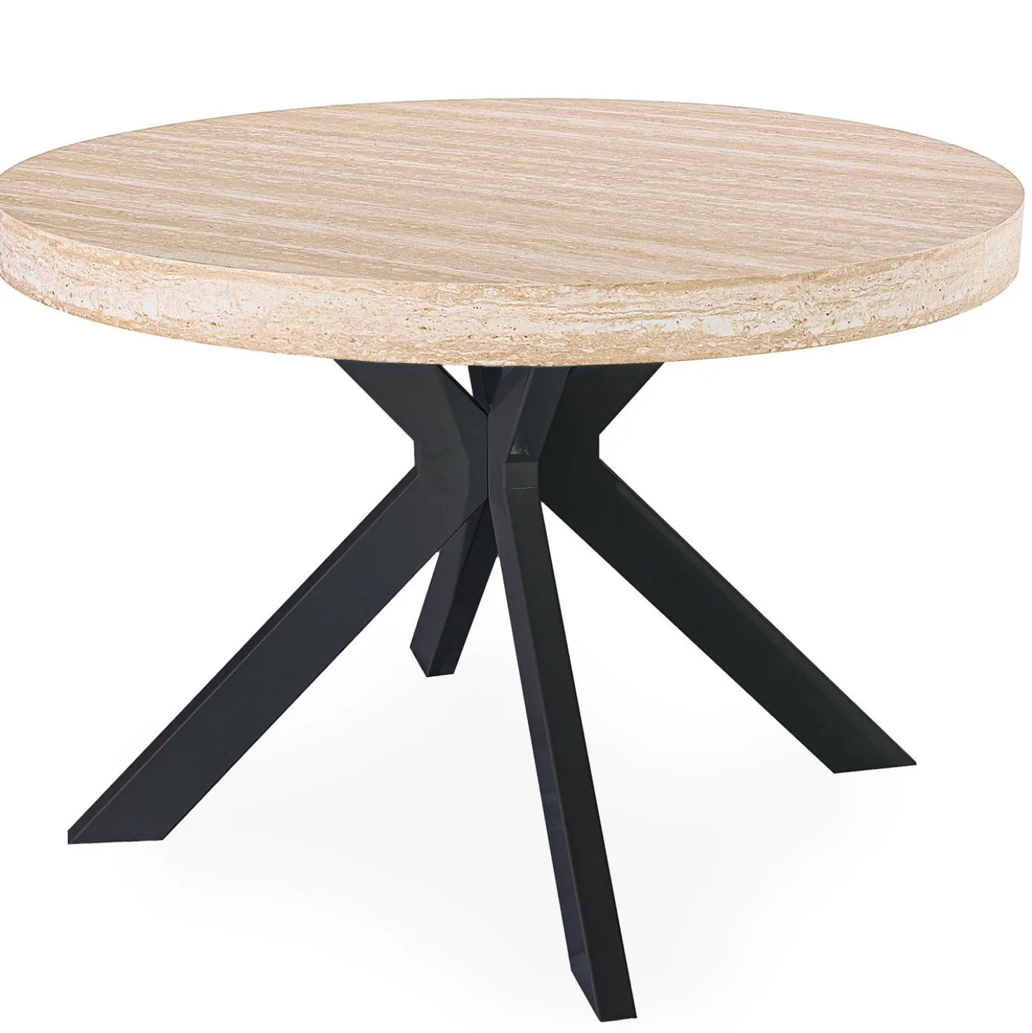 Table ronde extensible 110-260cm Myriade Effet travertin Beige et Noir