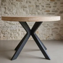 Table ronde extensible 110-260cm Myriade Effet travertin Beige et Noir