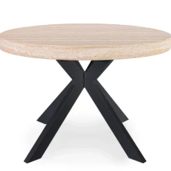 Table ronde extensible 110-260cm Myriade Effet travertin Beige et Noir