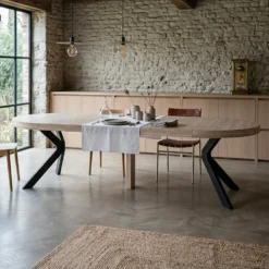 Table ronde extensible 110-260cm Myriade Effet travertin Beige et Noir