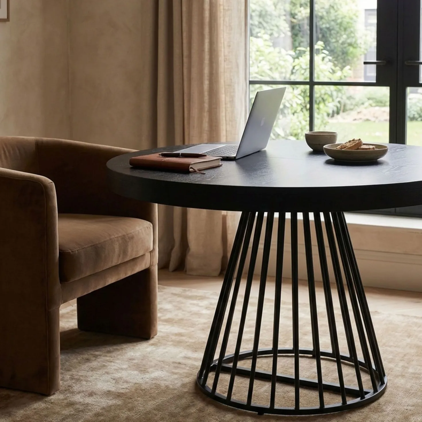 Table ronde extensible Grivery Noir pieds Noir