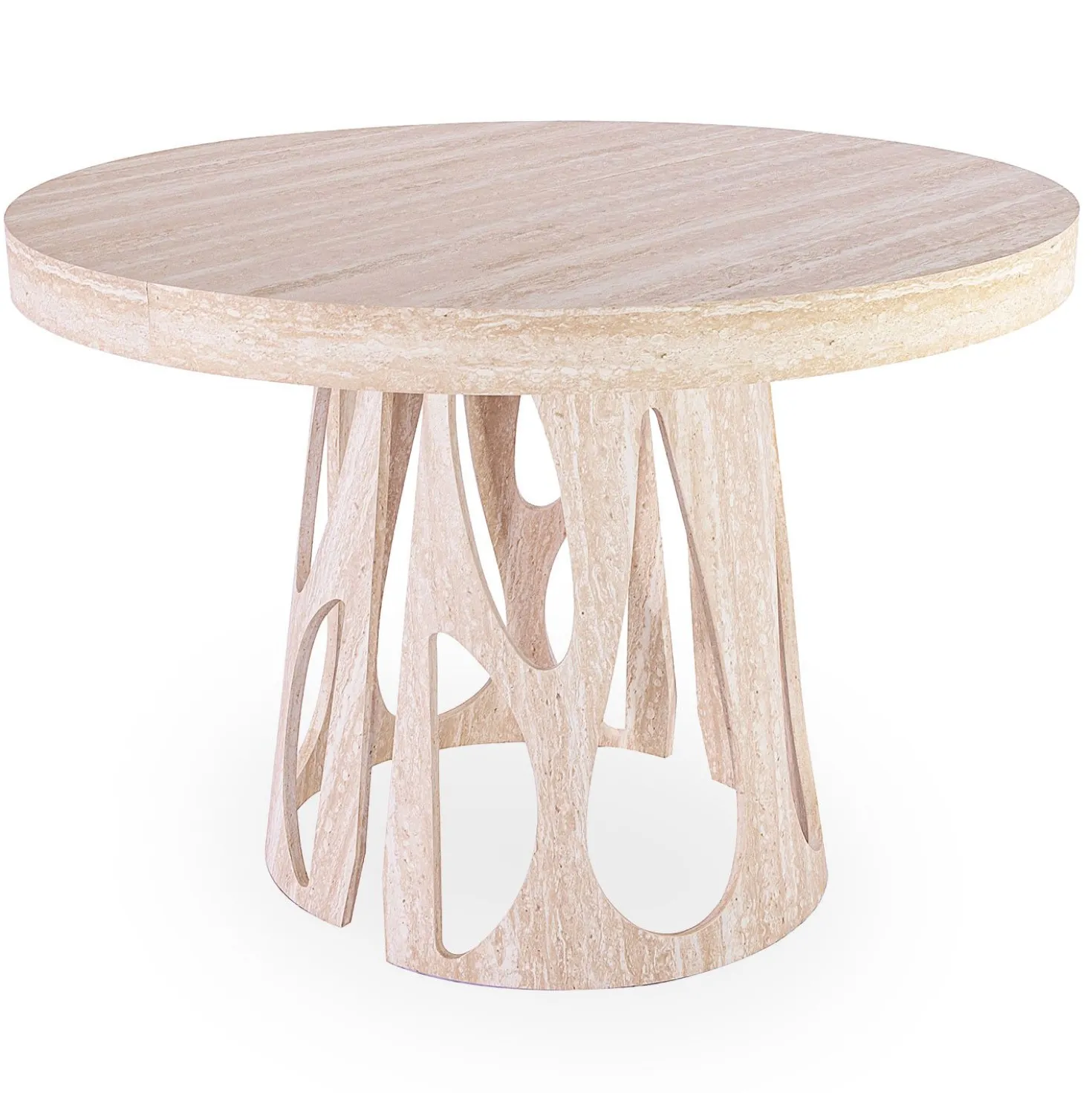 Table ronde extensible Lawina L110-260cm avec pieds design Effet travertin Beige