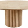 Table ronde extensible pied central style colonne Burkina 120-160cm Effet travertin Beige