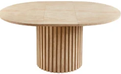 Table ronde extensible pied central style colonne Burkina 120-160cm Effet travertin Beige