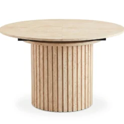 Table ronde extensible pied central style colonne Burkina 120-160cm Effet travertin Beige