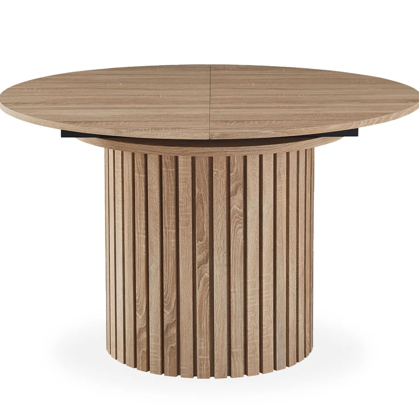 Table ronde extensible pied central style colonne Burkina 120-160cm Bois Sonoma