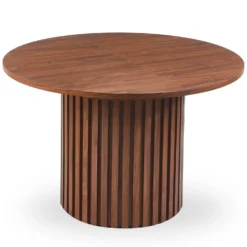 Table ronde extensible pied central style colonne Burkina 120-160cm Bois Noisette