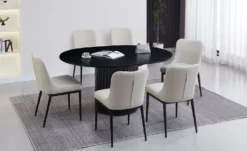 Table ronde extensible pied central style colonne Burkina 120-160cm Noir