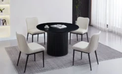 Table ronde extensible pied central style colonne Burkina 120-160cm Noir