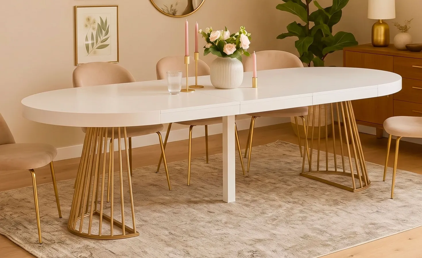 Table ronde extensible Soare Blanc pieds Or