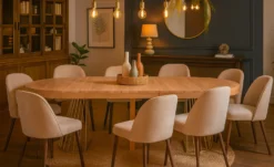 Table ronde extensible Soare Chêne Clair pieds Or